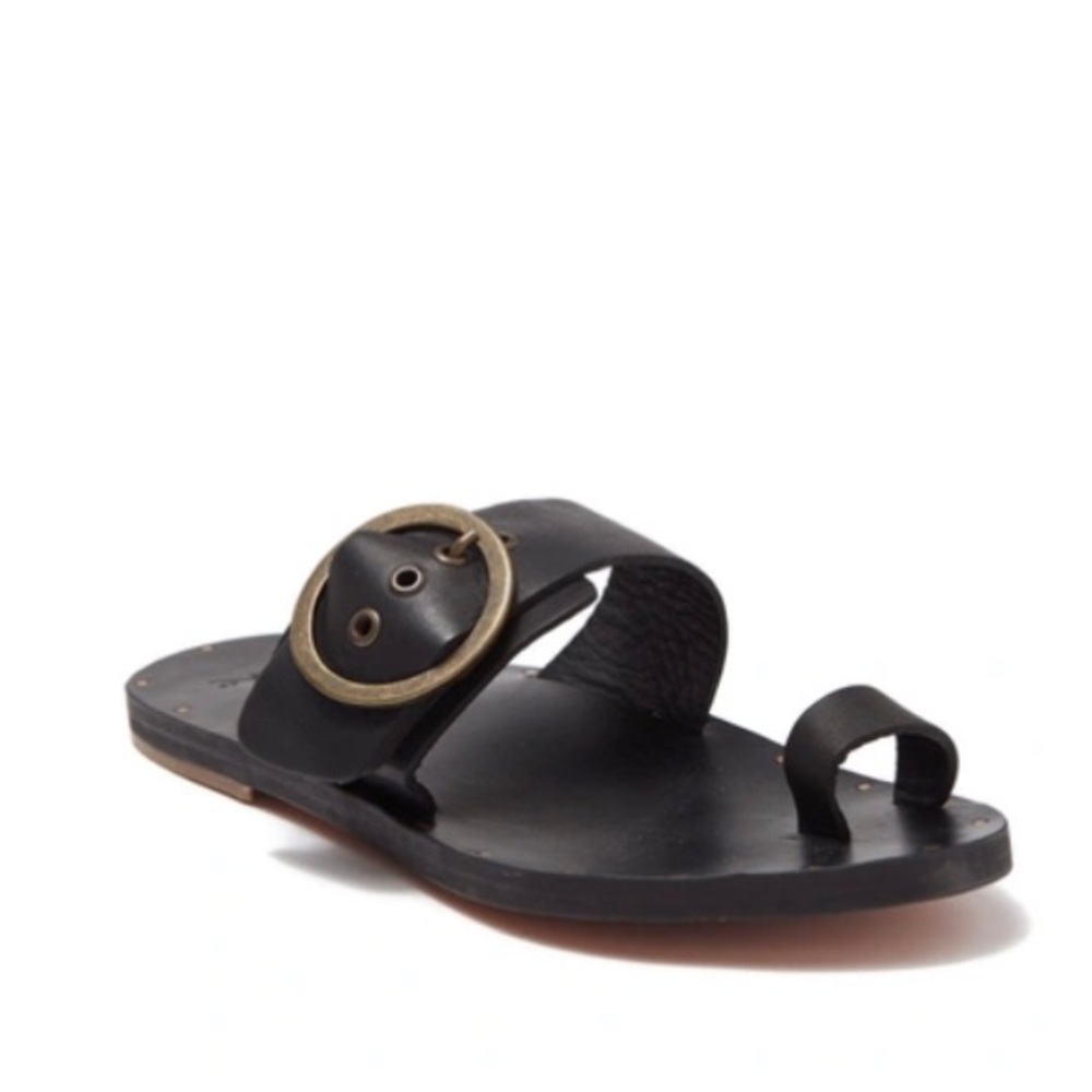 beek Black Sandals with Gold Buckle